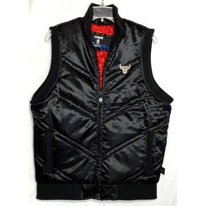 UNK Chicago Bulls Basketball NBA Black Embroidered Sateen Quilted Vest Medium